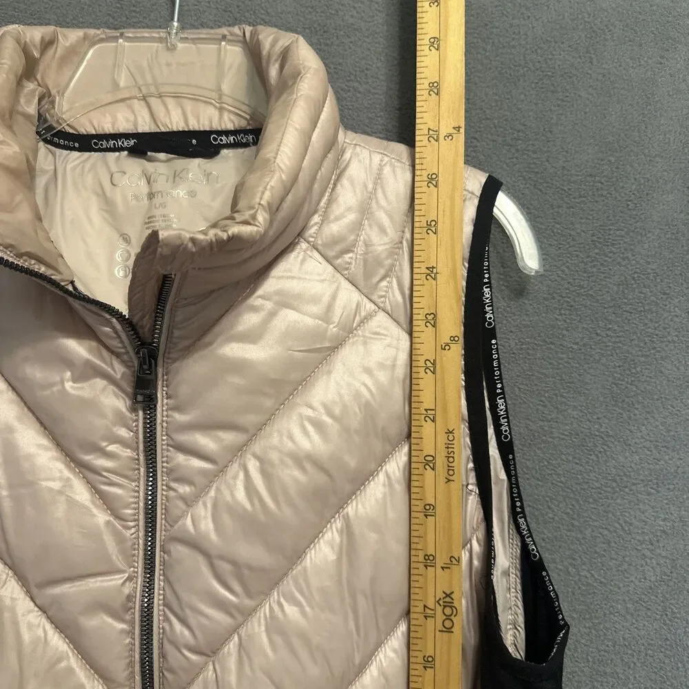 Calvin Klein Performance Puffer Vest Quilted Womens Size Large Pink Black - Picture 6 of 7